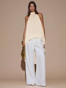 SHEIN BAE 性感简约纯色奶油黄雪纺吊带背心，适合派对、鸡尾酒会、正式场合、伴娘、生日、圣诞节、商务休闲等场合。 - 杏色 - 查看 7