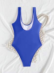 Swim Basics 2025新款女士纯色连体泳衣，适合海滩度假 - 寶藍色 - 查看 5