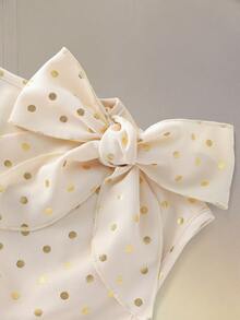 Modelyn Stylish Foil Polka Dot Draped Neck Cinched Waist Blouse, High-End, Spring/Summer - Apricot - View 8