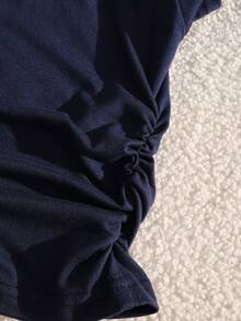 少女休闲骑士刺绣撞色Polo领短袖T恤和裤子套装，夏季 - 藏蓝色 - 查看 7