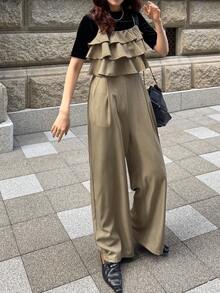 FRIFUL 女士吊带荷叶边阔腿连体裤，夏季度假风连体裤 - 綠色 - 查看 2