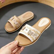 Sandalias de Verano con Mariposas Metálicas - Estilo Elegante y Cómodo - Blanco - Ver 1