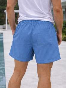 Pantalones cortos con estampado a letras para hombres - Azul - Ver 2