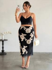 Firerie Chân váy cỡ lớn thanh lịch thêu hoa, phù hợp để đi làm. - màu đen - Xem 5