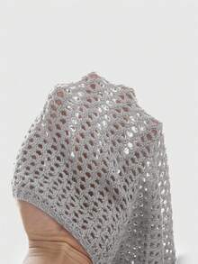 ROMWE Grunge Punk 亮片装饰度假露背连帽钩针编织上衣 - 灰色 - 查看 10