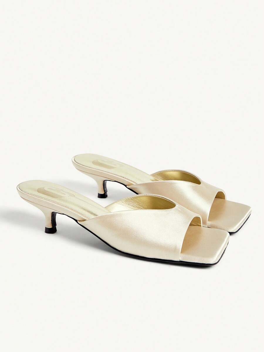 CUCCOO CHICEST Zapatos de tacón abiertos tipo mule, zapatos de vuelta al colegio, zapatos de estudiante universitario, zapatos de primavera, zapatos de vacaciones de primavera, zapatos de Pascua, zapatos de Navidad - Oro claro - Ver 1