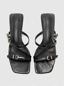 CUCCOO BIZCHIC Square Toe Minimalist Fashionable Versatile Casual/Office Commute Women High Heel Sandals - Black - View 6