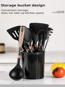 12件套厨房硅胶汤勺、平底锅和铲子套装，不粘锅，菱形手柄，耐高温硅胶厨具套装 - 多色 - 查看 12