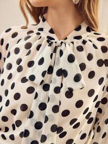 MOTF PREMIUM POLKA DOT WOMEN'S TIE NECK BLOUSE, ECONOMICAL & FASHIONABLE - Black and White - View 4