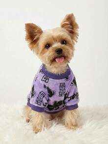PETSIN 1 Pc Pet Cat/Dog Fleece Purple Black Bear Graphic Warm Crew Neck - Multicolor - View 5
