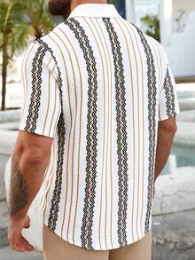 VENTUSAIL 休闲时尚百搭夏季男士短袖衬衫，黑白条纹衬衫，纹理衬衫，短袖纽扣衬衫，男士秋季户外服装，2025年男士秋季服装，新款秋季衬衫是一款百搭的秋季外出衬衫，适合通勤、休闲约会和商务等各种场合，衬衫，刺绣衬衫，波西米亚风衬衫，墨西哥风衬衫，短袖衬衫，钩针衬衫，夏季男士衬衫，白色针织网眼条纹面料 - 彩色 - 查看 3