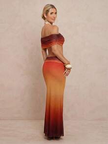 Lumalex Bộ đồ 2 món áo croptop trễ vai phối ombre cho nữ, thời trang mùa hè. - Rỉ Nâu - Xem 3