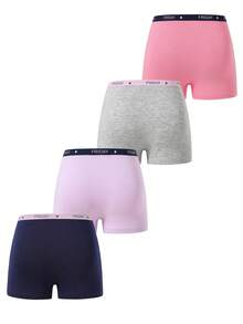 Sparklyn 4件套女童纯棉纯色内裤套装，包括藏青色、玫红色、紫色、浅灰色，可爱腰带印花 - 彩色 - 查看 2