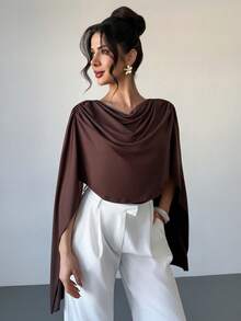 RiviMae Women's Fashionable Sleeveless Ruched Solid Color Bodysuit - Brown - View 1