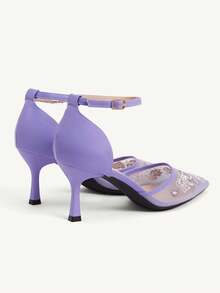 CUCCOO CHICEST Women's Pointed Toe Floral Mesh Buckle Design Elegant High Heels - Purple - View 9