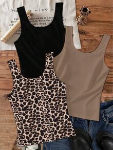 SHEIN EZwear Bộ 3 áo tank top nữ kiểu dáng thường ngày, đa năng, thích hợp cho mùa hè. - Nhiều màu - Xem 2