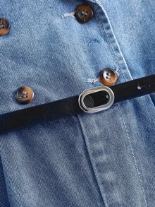 Young Girl' Blue Denim Sleeveless Loose Jumpsuit With Belt - Light Wash - View 6