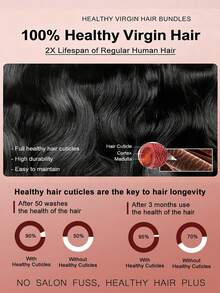 14-28英寸奢华水波纹真人发束，处女发接发，1束，高级真发双层编织，高光泽，使用寿命长，日常及沙龙品质，柔软丝滑，高级隐形接发 - Natural Black - 查看 9