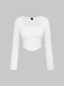 SHEIN MOD Áo thun ôm sát cổ tròn cỡ lớn dành cho nữ, bộ 3 áo, áo dài tay nữ, áo bó sát, áo màu trung tính, áo croptop dài tay, áo dài tay nữ. - Màu Khaki - Xem 3