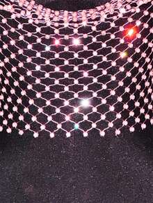 EgrlEra Women's Fashionable Sexy Rhinestone Halter Crop Top Rhinestone Club Outfit Rhinestone Top Sexy Concert Outfit - Baby Pink - View 5