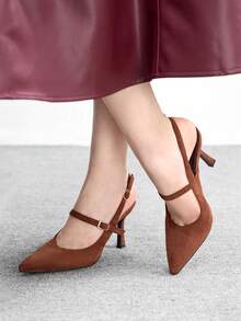 CUCCOO BIZCHIC 女士尖头搭扣设计优雅时尚高跟鞋 - 咖啡棕 - 查看 6