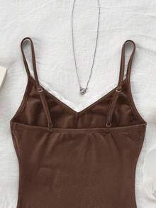 少女蕾丝拼接时尚百搭派对休闲吊带背心 - 棕色 - 查看 3