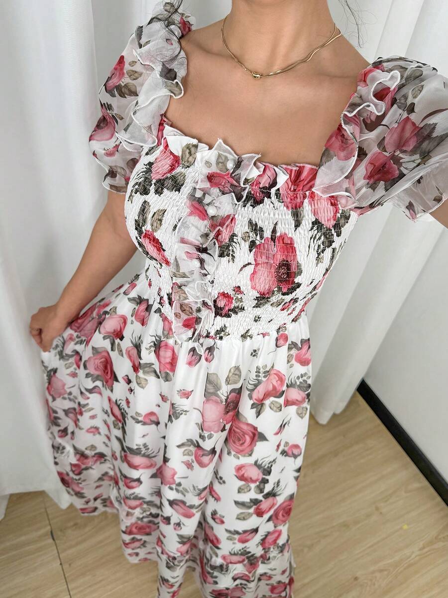 Modelyn Digital Print Square Neck Long Dress For Women - Multicolor - View 1
