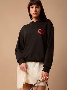 SURIMA Women's Loose Gothic Letter Graphic Hooded Sweatshirt In Black - Black - View 5