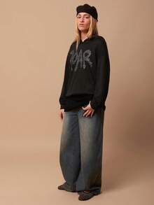 SURIMA 女士宽松图案黑色卫衣 - 黑色 - 查看 4