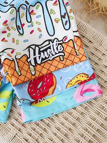 SHEIN Kids' Casual Loose Shorts, Swimwear Multi-Piece Set, Suitable For Summer, Beach, Vacation, Holiday, Family Trip - Blue - View 4