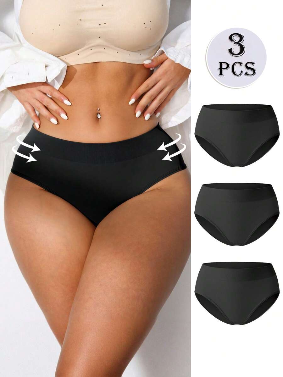 3pcs/Set Women's Seamless Comfortable Skin-Tight Waist Cincher & Butt Lifter Briefs - Black - View 1