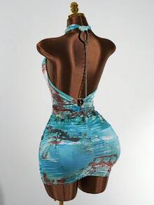 SaltGleam SaltGleam Đầm nữ thanh lịch, gợi cảm, cổ yếm, hở lưng, dây xích, xếp ly. - Nhiều màu - Xem 2