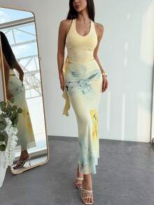 Aloruh Trang phục nghỉ hè cho nữ: Áo crop top cổ xếp ly in họa tiết hoa nhiệt đới và chân váy đuôi cá xếp tầng gợi cảm. Đồ đi biển mùa hè, trang phục nghỉ mát biển cho nữ, trang phục nghỉ mát nhiệt đới phong cách Bohemian cho nữ, đồ đi biển lưới hoa cho nữ, bộ đồ in hoa màu vàng, trang phục nghỉ mát nhiệt đới cho nữ, bộ đồ mùa hè. - Vàng nhạt - Xem 4