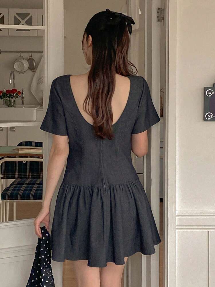 Women's Short Sleeve Round Neck Mini Dress, New Sweet Style Long Dress For Summer Sundress