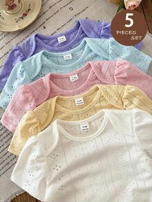 LMoss Kids Set de 5 bodys de punto de unicolor lindos para bebé niña, para verano - Multicolor - Ver 2