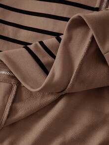 EMERY ROSE 2pc Set  Plus Size Women Casual Striped Hoodie Jacket And Pants Set With Pockets, Spring Break Outfits ,Vacation Outfits Women ,Holiday Outfits For Women,Going Out Outfits,2026 New Clothes,Simple And Fashionable For Everyday Wear,2pcs Plus Size Women Casual Striped Hoodie Jacket And Pants Set With Pockets, ,Women's Lounge Set, Ladies Casual Sets,Holiday Outfits For Women,Spring Outfit Women,2 Pieces Lounge Sets Woman, Striped Set, Lounge Wear,Summer, Brown Set Women, Brown Two Piece, Striped Hoodie Set,Daily Wear - Brown - View 7