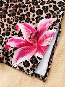 SHEIN 女童豹纹碎花吊带连衣裙 - 淺粉色 - 查看 5