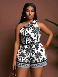 Slaydiva 大码女装两件套 - 纯色无袖打结下摆露脐上衣和带口袋短裤，梭织纹理面料，休闲度假装，春夏款 - 彩色 - 查看 8