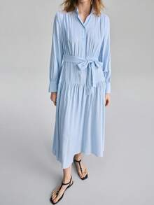 Ontre Women's Striped Knotted Waist Casual Dress, Suitable For Daily Wear, Dates And Outings - Blue - View 7