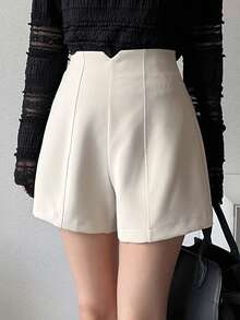 FRIFUL 女士纯色休闲百搭日常短裤 - 米色 - 查看 6