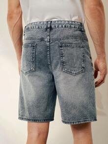 RONVEXI 男士斜口袋牛仔短裤夏季外出纯色牛仔短裤宽松浅灰色牛仔短裤，适合老公、男朋友的礼物 - 淺灰色 - 查看 4