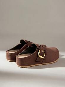 Solecia 女士休闲复古搭扣圆头坡跟鞋，适合日常出行，秋冬季穿着 - 咖啡棕 - 查看 4