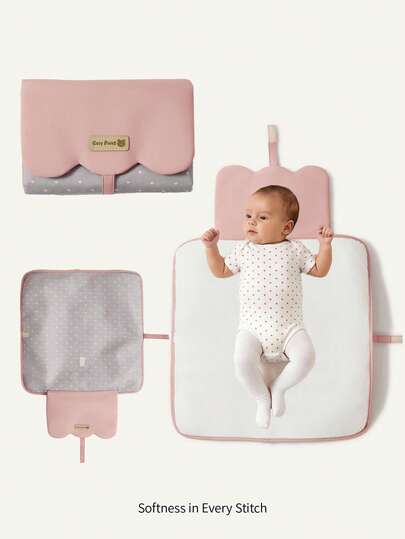 Cozy Pixies 1pc Flower Petal Shaped Pink Oxford Cloth Baby Diaper Pad, New Fashionable Convenient Baby Waterproof Changing Pad, Portable For Outdoor & Casual Use