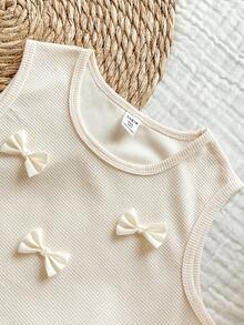 Vintaside Kids 女童夏季圆领无袖简约休闲时尚百搭背心，搭配时尚百搭休闲水洗牛仔短裤套装，适合旅行、度假或日常休闲参加家庭聚会。 - 杏色 - 查看 4