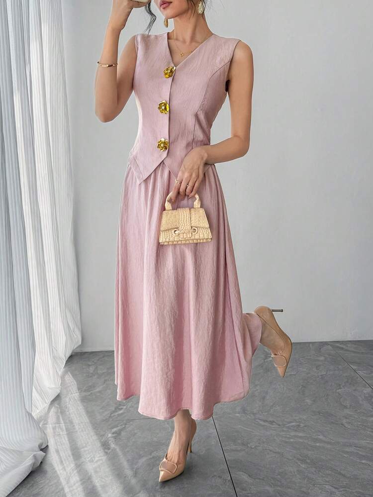 Women's Elegant Solid Color Camisole And A-Line Skirt 2-Piece Set, Summer,Wedding Guest Dress Women