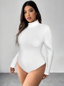 SHEIN EZwear Bộ đồ liền thân dài tay tối giản màu trơn cỡ lớn dành cho nữ, mặc hàng ngày - trắng - Xem 8