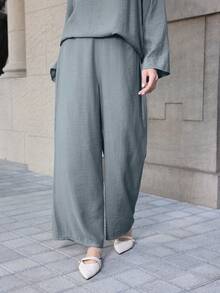 Mulvari Women's New Loose Casual Wide Leg Pants, Gray, Spring Palazzo Pants Women - Teal Blue - View 4