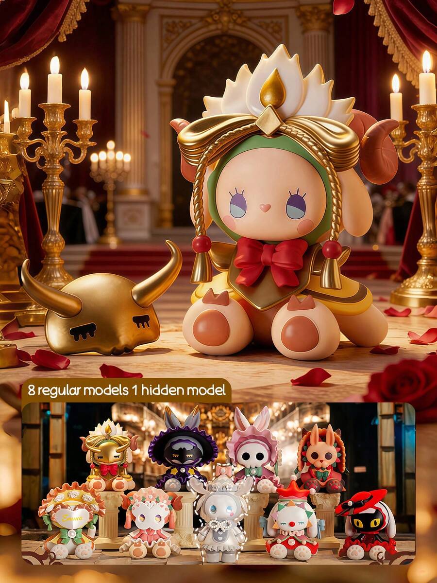 POKOJA LAND 盲盒（非毛绒填充），适合作为节日礼物送给朋友，哥特式奢华宫殿盲盒人偶 - 共9款（8款常规款+1款隐藏款），ABS材质收藏玩具，饰有华丽的金色点缀和主题服饰，是送给亲朋好友的贴心礼物，也是摆放在书架/桌面上的独特装饰品，优雅盛大庆典主题人偶套装，适合收藏家收藏。