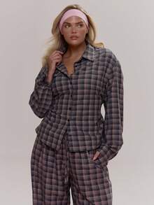 MUSERA Cinched Waist Checkered Shirt Cute Cosy Spring Everyday Sugar Swizzle - Multicolor - View 1