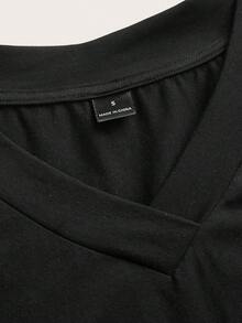 EMERY ROSE 女士纯色V领蝙蝠袖T恤，休闲教师T恤，户外上衣，基础款T恤，休闲款 - 黑色 - 查看 4